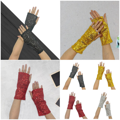 Sparkling Sequined Gloves for Theme Parties And Night-Gold 2