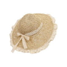 Stylish Wide Brims Sun Hat Pineapple Lace Bowknot Detail-Beige