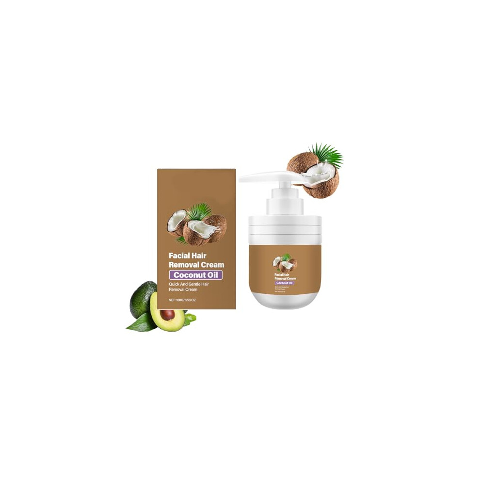 Cream Facial Hair Removal With Coconut Oil, Gentle Painless Depilatory For Women Smooth Skin 1Pc