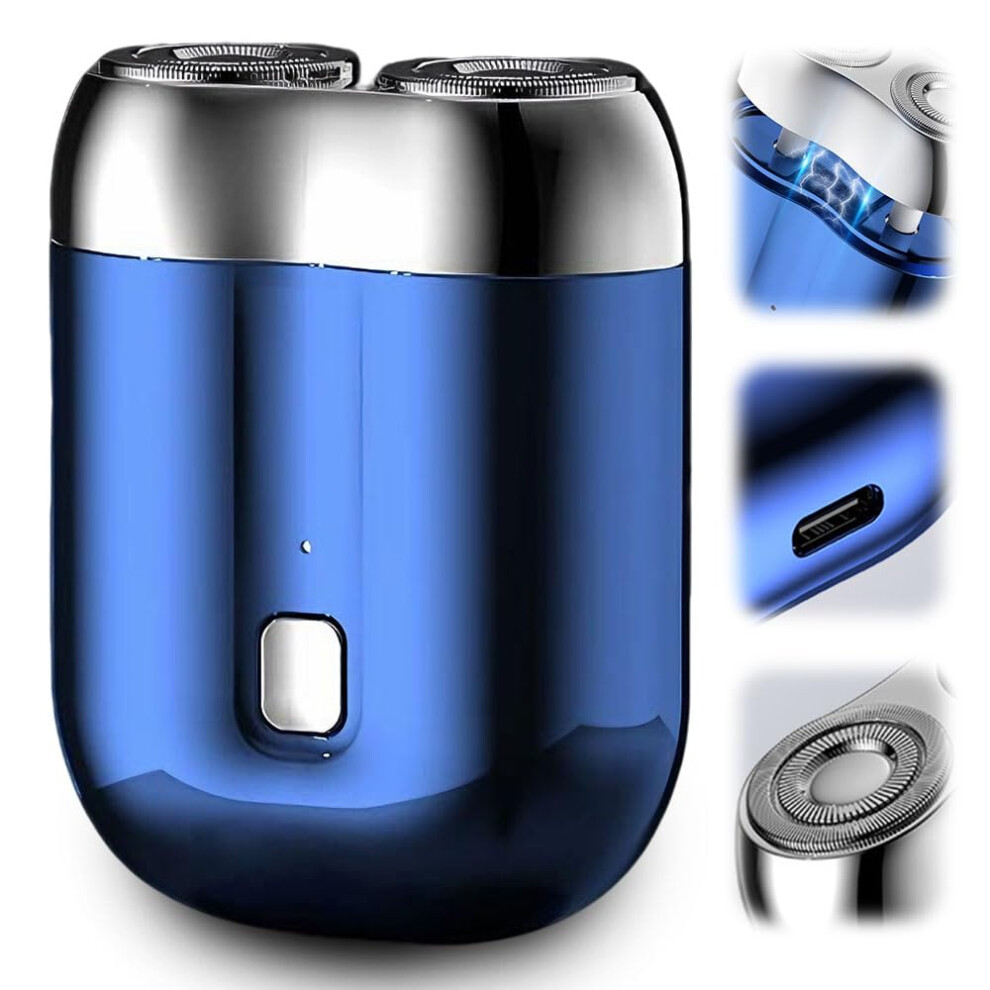 Blue Electric Shaver For Men Usb Rechargeable Waterproof Dualhead Compact Razor 80Min Runtime