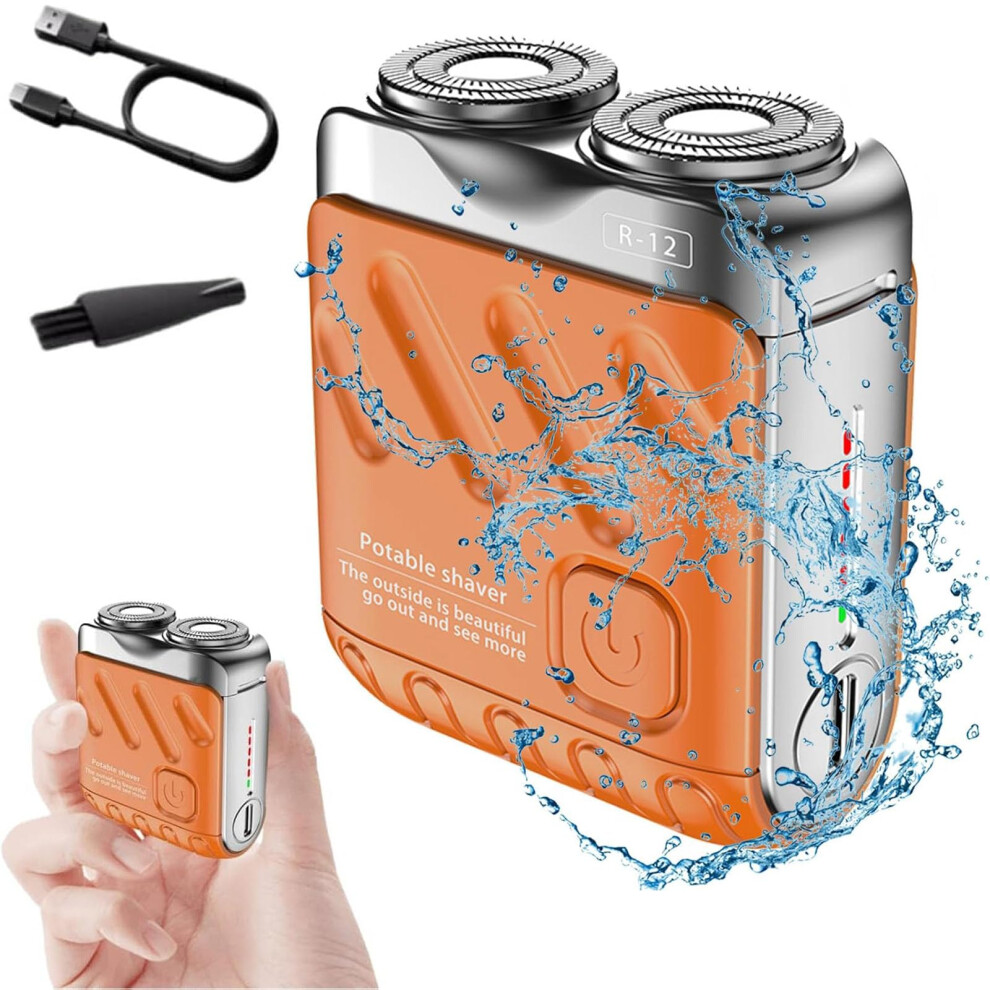 Orange Electric Shaver Usb Rechargeable Mini Travel Beard Shaver Ipx7 Waterproof Compact Size