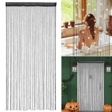 Privacy Door Frame Good Ventilation, Environmentally Friendly Polyester Boho Curtain Shimmering Silver Ribbons for Living Room Bedroom Doorway Patio C