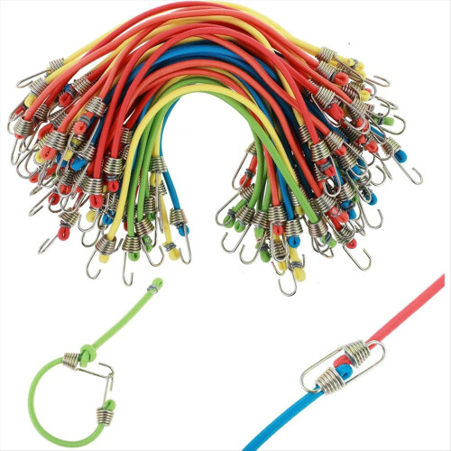 50PCS Mini Bungee-Cords with Hooks Multicolor Short Bungee Cords Rubbe