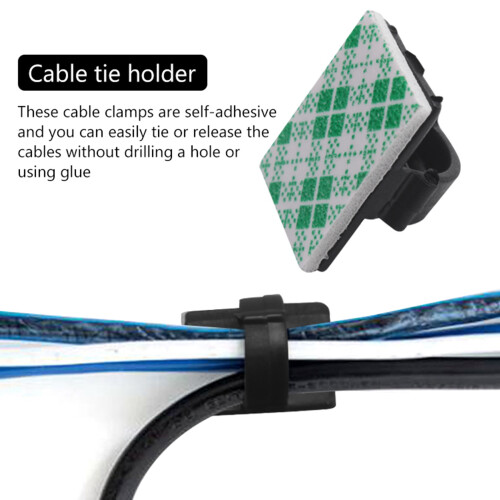 50 pcs. Self Adhesive Cable Clamp Plastic Rectangular Cable Clips Cable Tie Quick Bind Cable Wire Management Holder for Car 2