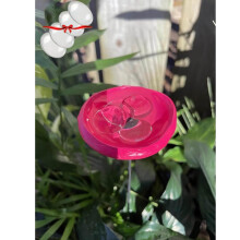 Bee and Butterfly Watering Station with Glass Marbles, Outdoor Pollinator Feeder on Metal Stake, Pink