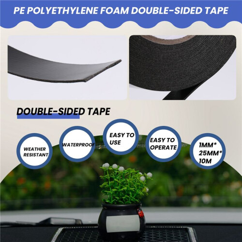 Black Super Strong Permanent Double Sided Self Adhesive Foam Car Trim Body Tape width:25Mm 1