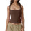 Damen Tank Tops mit Eckigem Ausschnitt, Ärmellos, Kaffee, L 1