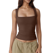 Damen Tank Tops mit Quadratischem Ausschnitt, Ärmellos, Kaffee, XL