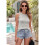Damen Rundhals Gerippte Slim Fit Weste Hellgrau L 5