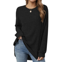 Women Crew Neck Casual Tunic Tops Black M