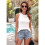 Damen Rundhals Gerippte Slim Fit Weste Weiß S 1