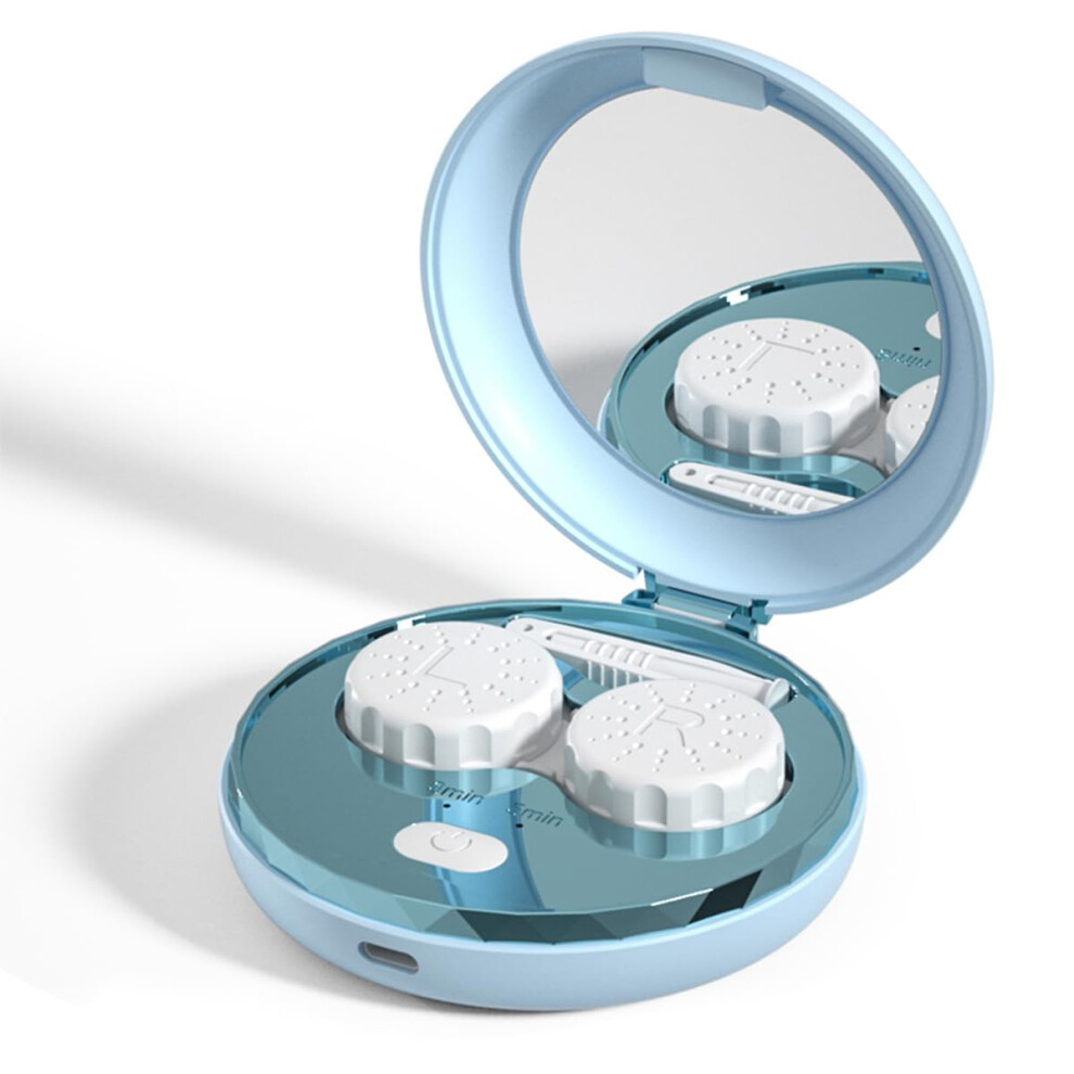 Blue Ultrasonic Contact Lens Cleaner With Usb Rechargeable Sonic Cleaning, Travel Kit,