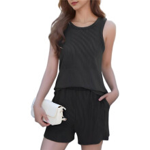 Women'S Summer 2 Piece Outfits Shorts Sets Matching Set Loungewear XL Black