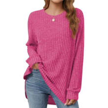 Women Crew Neck Casual Tunic Tops Rose Red XXL