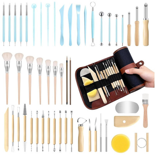52-Piece Ceramic Sculpting Set for Pottery and Clay, Includes Tools for Carving, Shaping, and Dotting 1