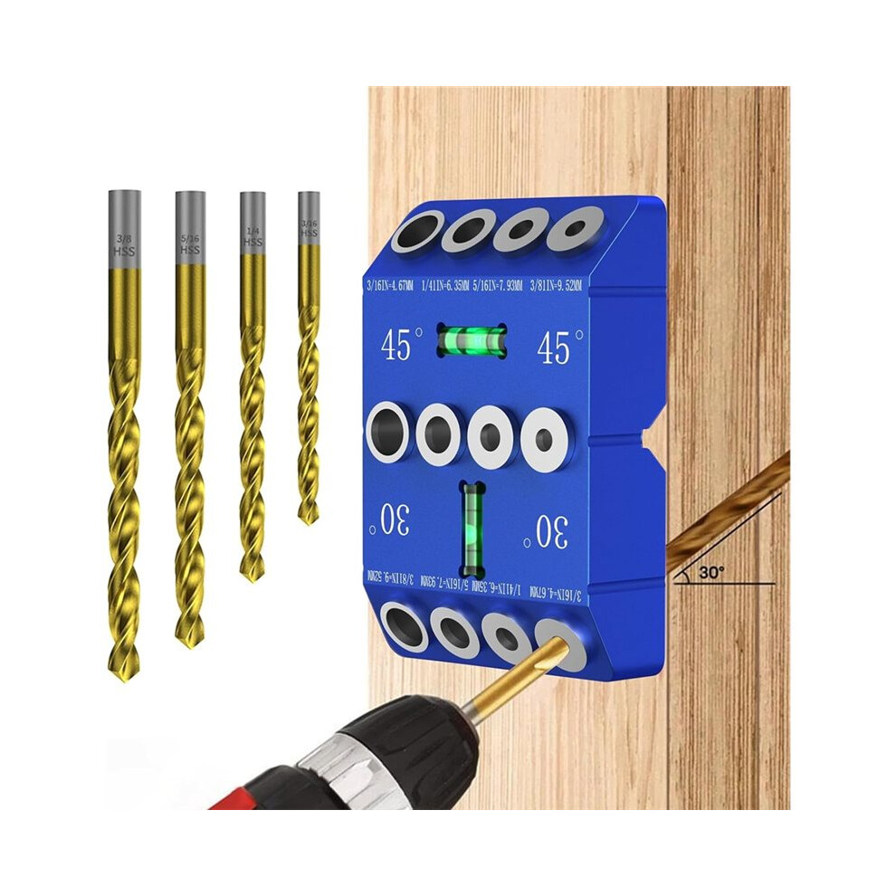 Aluminum 30/45/90 Angle Drill Guide Jig For Woodworking - Angled And Straight Hole Drilling With Bubble Level 6132964748040