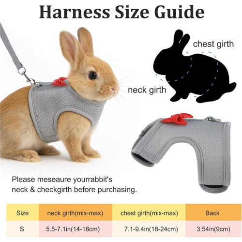 Bunny Harness and Leash Set, Soft Breathable Mesh Vest, Escape-Proof Adjustable Small Pet Harness 2