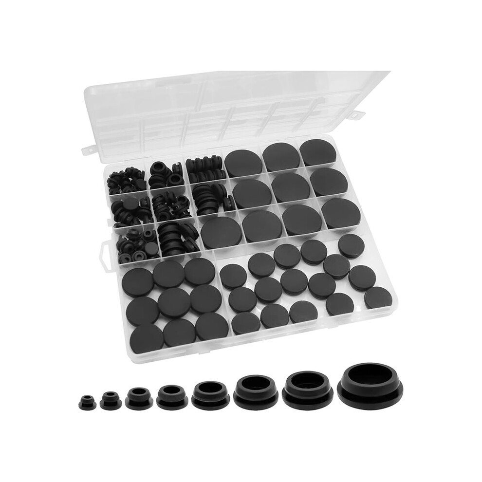 125Pcs Black Rubber Plug Box, Various Sizes Of Round Hole Silicone Tool, Rubber Plugs For Round Holes 6131186957506