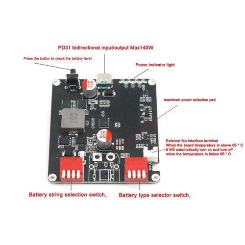 PD3.1 140W Bidirectionele Snellaadmodule voor 2S-6S Lithiumbatterijen IP2366 1