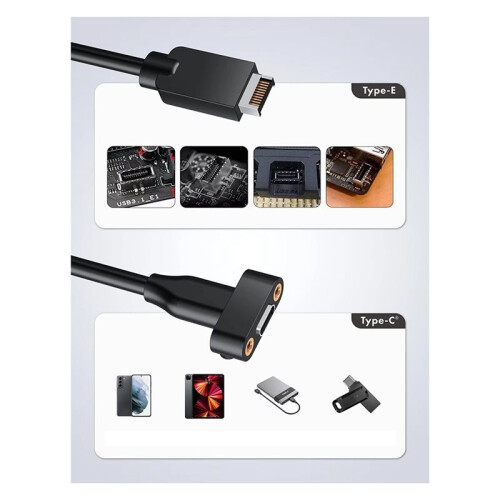 20Gbps USB 3.2 Adapter, Motherboard Header Extension Cable, USB-C to USB3.2 Type-E Key-A 20-Pin Connector PCIe Bracket 1