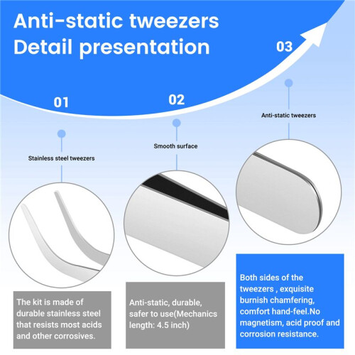Anti-static Tweezer Maintenance Tool Curved Pointed Stainless Steel 1