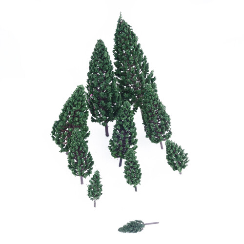 10Pcs 1.9 inch - 6.3 inch Train Set Scenery Landscape Model Pyramidal Trees Scale 1/50 1