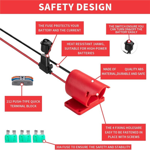 12V Battery Adapter for  with Fuse &  for DIY RC Trucks, Robotics, Work Lights 1