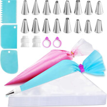 Piping Bags and Tips Set, 124PcsCake Decorating Kit with Piping Tips, Pastry Bags,Cake Scrapers,Couplers,Icing Bags Ties