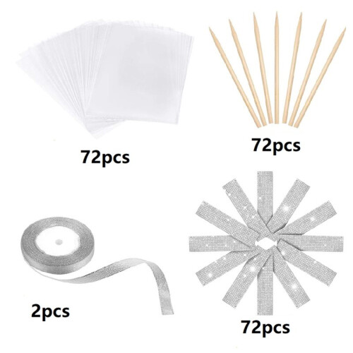 72Pack Candy  Caramel  Sticks and Bags, Silver Glitter Ribbon Caramel  Making Kit 1