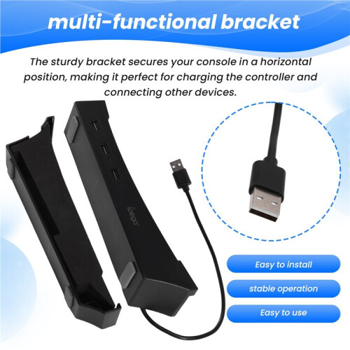 IPEGA Main Unit Bracket, Horizontal Stand for PS5 Pro/for PS5 Slim Console with 4-Port USB Hub, Base Holder for PS5 Accessories 2