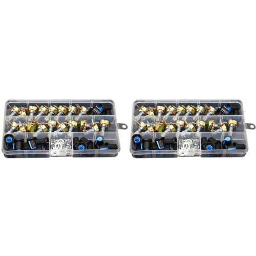 36Pcs WH148 Single Potentiometer Kit B1K/5K/10K/20K/50K/100K/500K/1M with Knobs Single Potentiometer Set Shaft Nuts