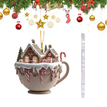 Hot Cocoa Coffee Mug Hanging Ornaments Decorative 2D Acrylic Chocolate Christmas Mugs Snow Houses Ornaments A 1 Stpck