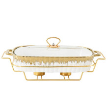 Ceramic Buffet Chafing Dish White Food Warming Tray with Glass Lid Ref: 9760