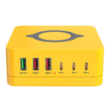 140W Charging Station with Retractable USB-C Cable Fast Charger for Tablet PC Phones Multiple Devices UK Plug