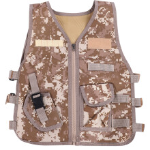 Conjunto de colete tático de airsoft infantil com tecido respirável, luvas de meio dedo e design com vários bolsos. Ideal para jogos ao ar livre e