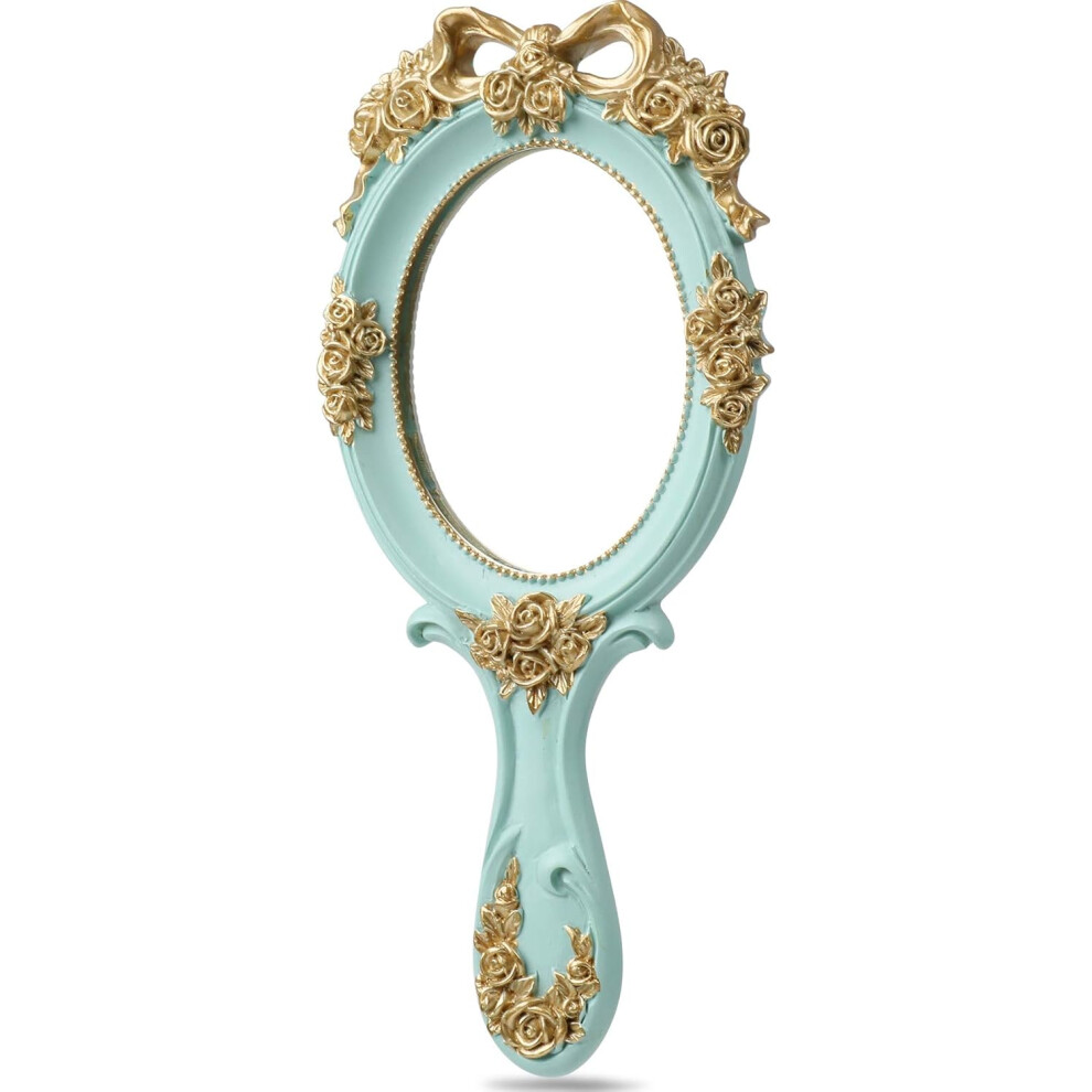 Vintage Handheld Mirror with Embossed Flower Design, Elegant Embossed Pattern Premium Quality Resin Hand Held Makeup Mirror, Clear Reflection Anti-Wea