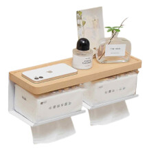 Organizador de Papel Higiênico com Prateleira, Suporte de Papel Higiênico de Madeira com Prateleira, Prateleira de Armazenamento para Banheiro em