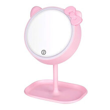 Kawaii Desk Mirror, Pink High Definition Rotatable Tabletop Makeup Mirror, Portable Vanity Mirror with Cute Cat Ears for Travel Mirror and Desk Cosmet