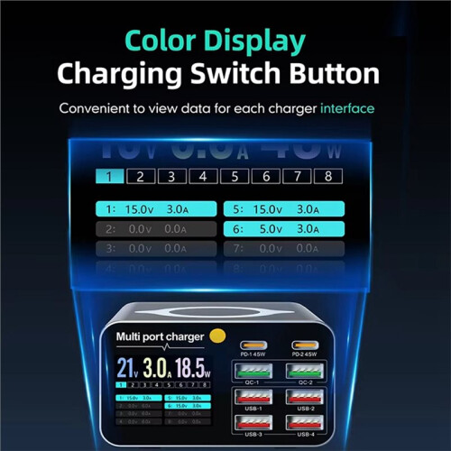 80W Charging Station with Retractable USB-C Cable Fast Charger for Tablet PC Phones Multiple Devices UK Plug 1