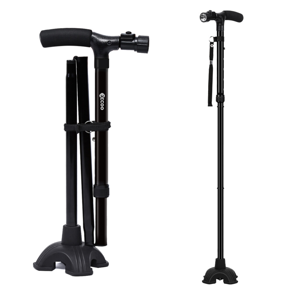 Folding Cane With Led Light And Alarm, Adjustable Cane Suitable For Arthritis Disabled And Elderly, Compact Folding Design For Easy Portability And St