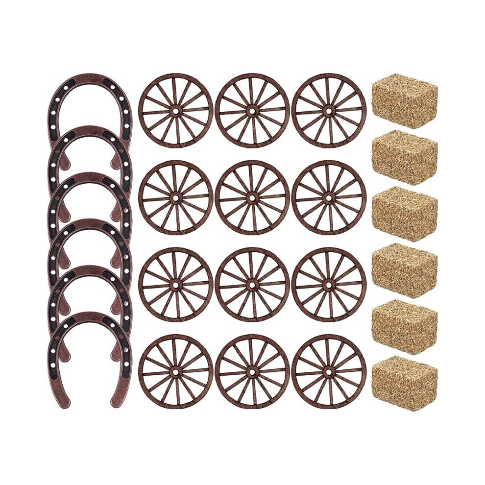 Western Party Decorations Mini Horseshoe Cowboy Hats Wheel Hay Bales for Crafts Birthday Wedding and Cowboy Party Favor