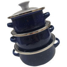 Enamel Cookware Set 3Piece Ceramic Pots with HeatResistant Glass Lids for Kitchen and Camping Use Dark Blue