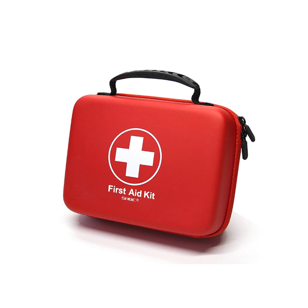 Red Compact First Aid Kit Hard Case (228Pcs) For Family Emergency Care. Eva Case.