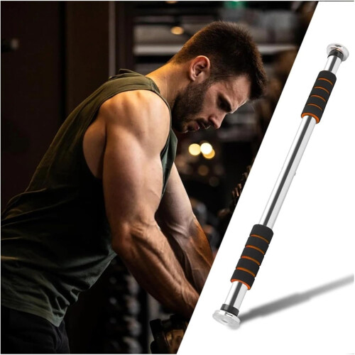 Adjustable Length Strength Training Pull Up Bar Door Frame Pullup Bar for Home Gym Station Pull Up Bar (Orange) 2