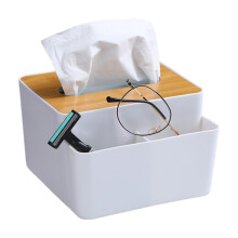 Tissueboxhouder met minimalistisch design, houten tissueboxhoes met treklipje voor het uitnemen van de tissues, verdeeld opbergvak voor kleine