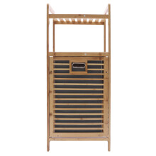 Bamboo Laundry Hamper with 2Tier Shelves and TiltOut Basket, Rolling Cart with Hanging Rod