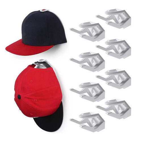 8Pcs Hat Hooks for Wall Rack Baseball Cap Display Hangers White 2
