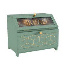 Large Capacity Double Layer Wooden Bread Box with Golden Trim, Corner Countertop Bread Storage, Light Green