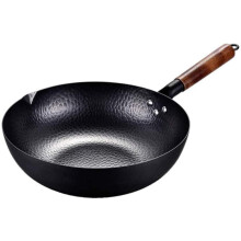 32cm Handmade Carbon Steel Wok with Heat Resistant Handle, Natural NonStick for Induction and Gas