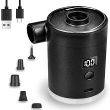 Electric Air Pump for Air Mattress, 4000 mAh Battery, LED Light, 2in1 Inflation Venting, 5 Nozzles